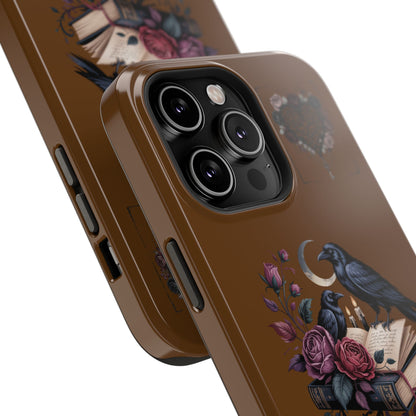 Raven & Roses Phone Case — Impact-Resistant Protective Case with Moon, Books & Floral Gothic Design