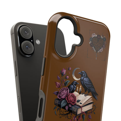 Raven & Roses Phone Case — Impact-Resistant Protective Case with Moon, Books & Floral Gothic Design