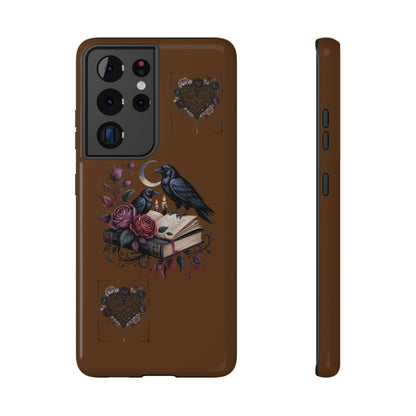Raven & Roses Phone Case — Impact-Resistant Protective Case with Moon, Books & Floral Gothic Design