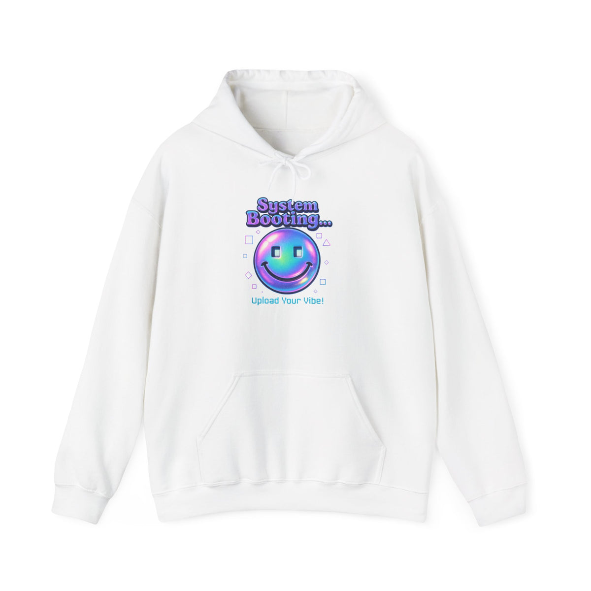 Hoodie — “System Booting” Retro Holographic Smiley Tech Hoodie