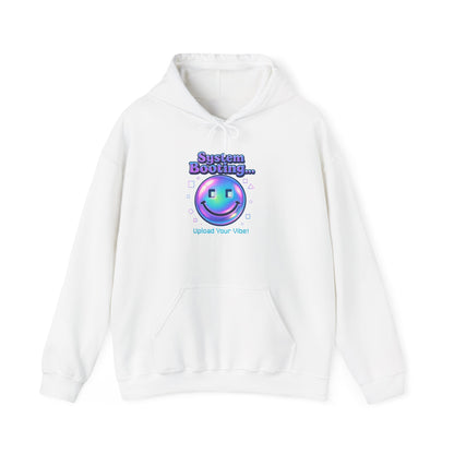 Hoodie — “System Booting” Retro Holographic Smiley Tech Hoodie