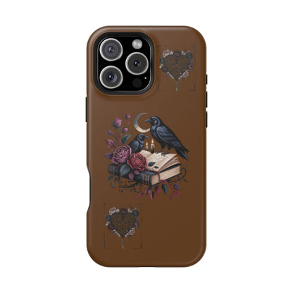 Raven & Roses Phone Case — Impact-Resistant Protective Case with Moon, Books & Floral Gothic Design