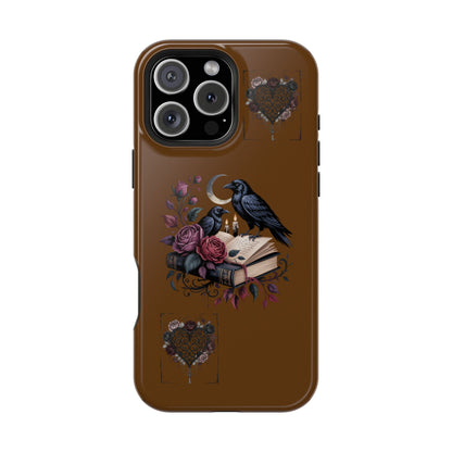 Raven & Roses Phone Case — Impact-Resistant Protective Case with Moon, Books & Floral Gothic Design