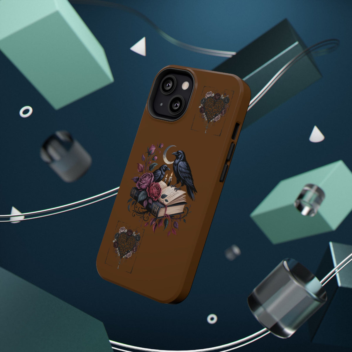 Raven & Roses Phone Case — Impact-Resistant Protective Case with Moon, Books & Floral Gothic Design