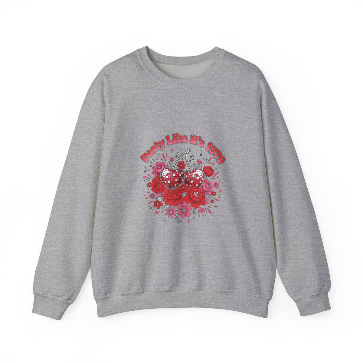 Disco Cherry Hearts Retro Romance Sweatshirt | sparkly hearts, glitter floral