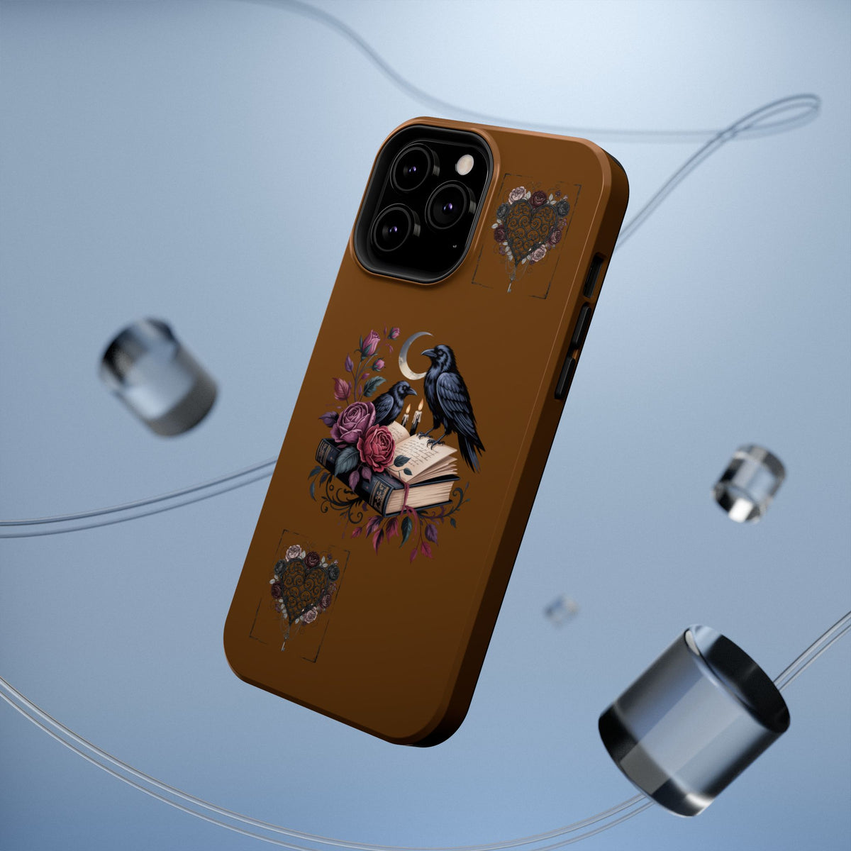 Raven & Roses Phone Case — Impact-Resistant Protective Case with Moon, Books & Floral Gothic Design