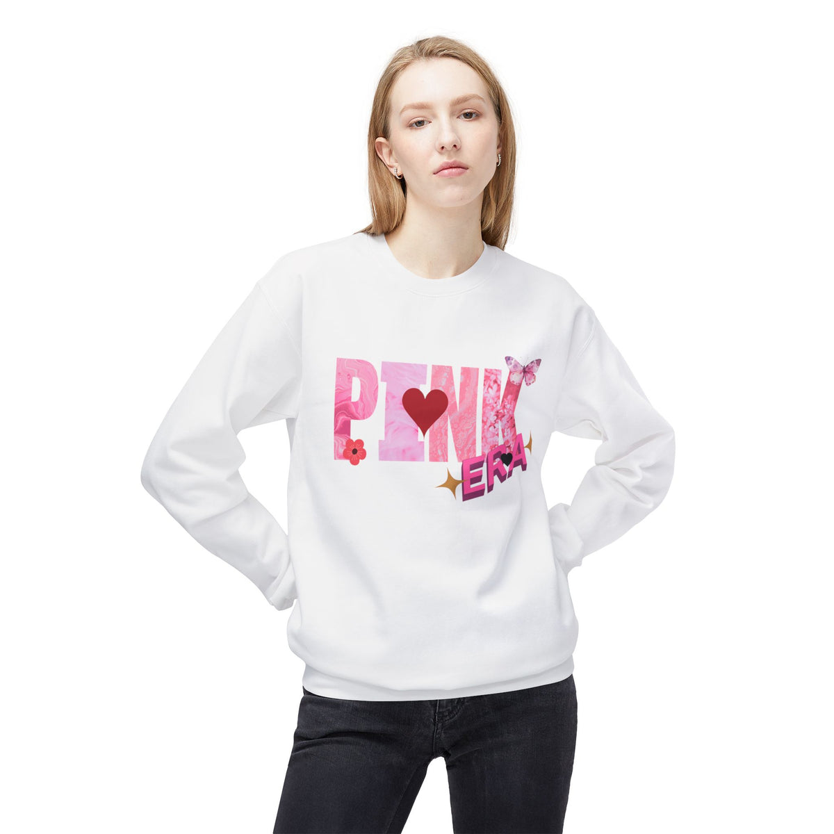 Pink Era Crewneck Sweatshirt — Floral Heart Graphic