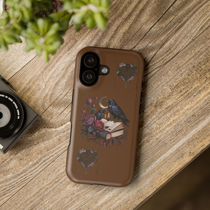 Raven & Roses Phone Case — Impact-Resistant Protective Case with Moon, Books & Floral Gothic Design