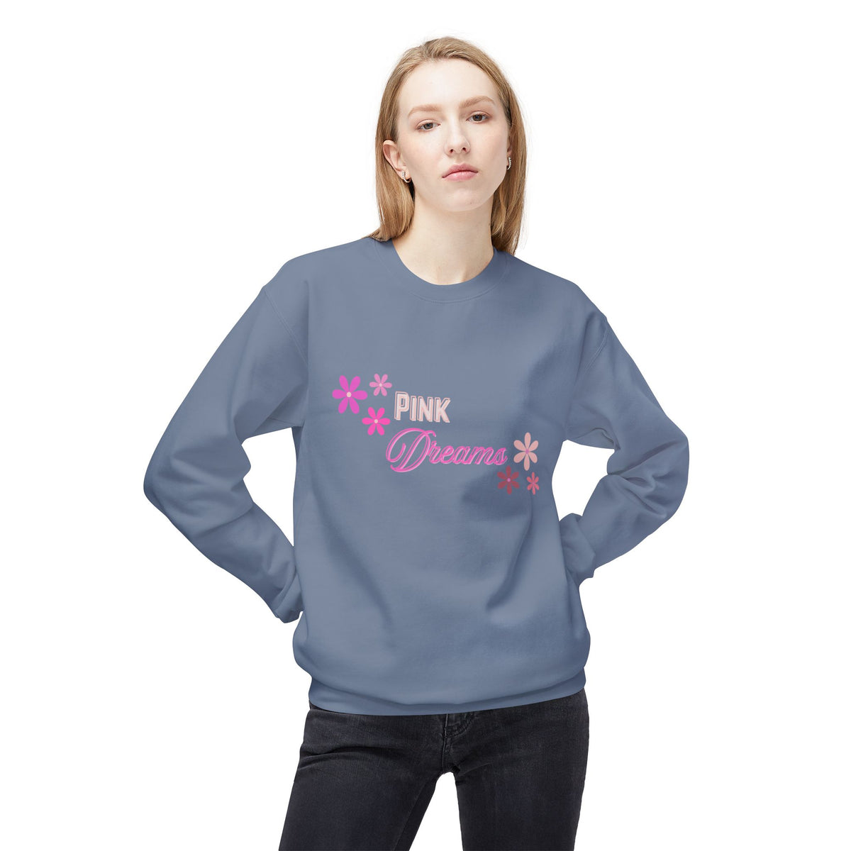 Pink Dreams Crewneck Sweatshirt — Floral Retro Graphic