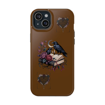 Raven & Roses Phone Case — Impact-Resistant Protective Case with Moon, Books & Floral Gothic Design
