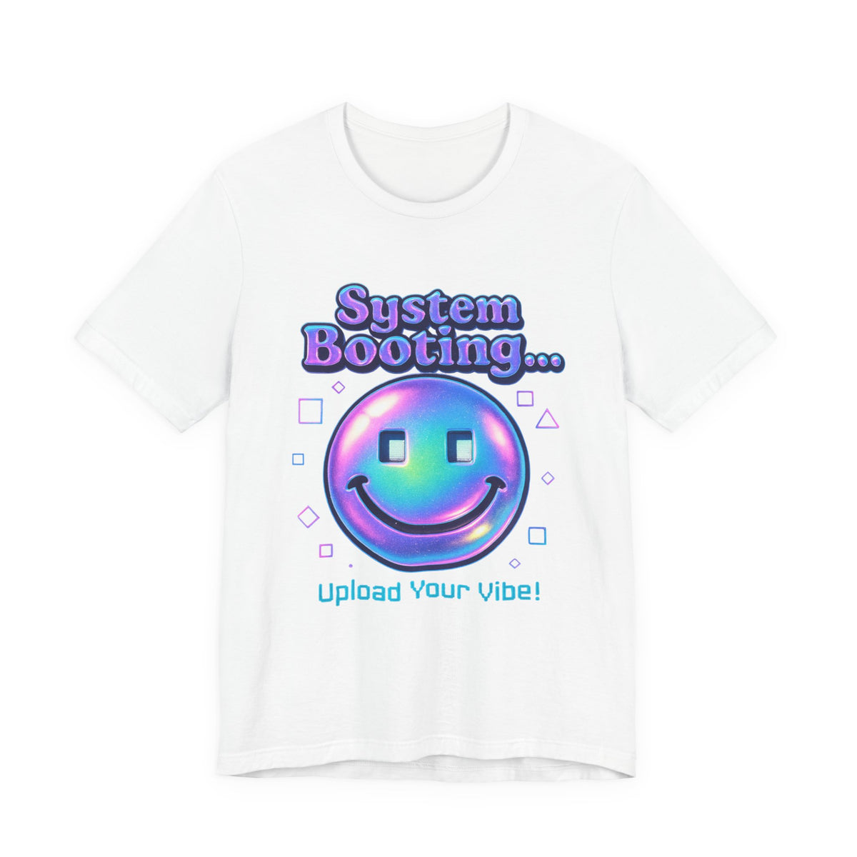 System Booting Smiley Tee — “Upload Your Vibe!” Retro Cybercore Graphic T-Shirt