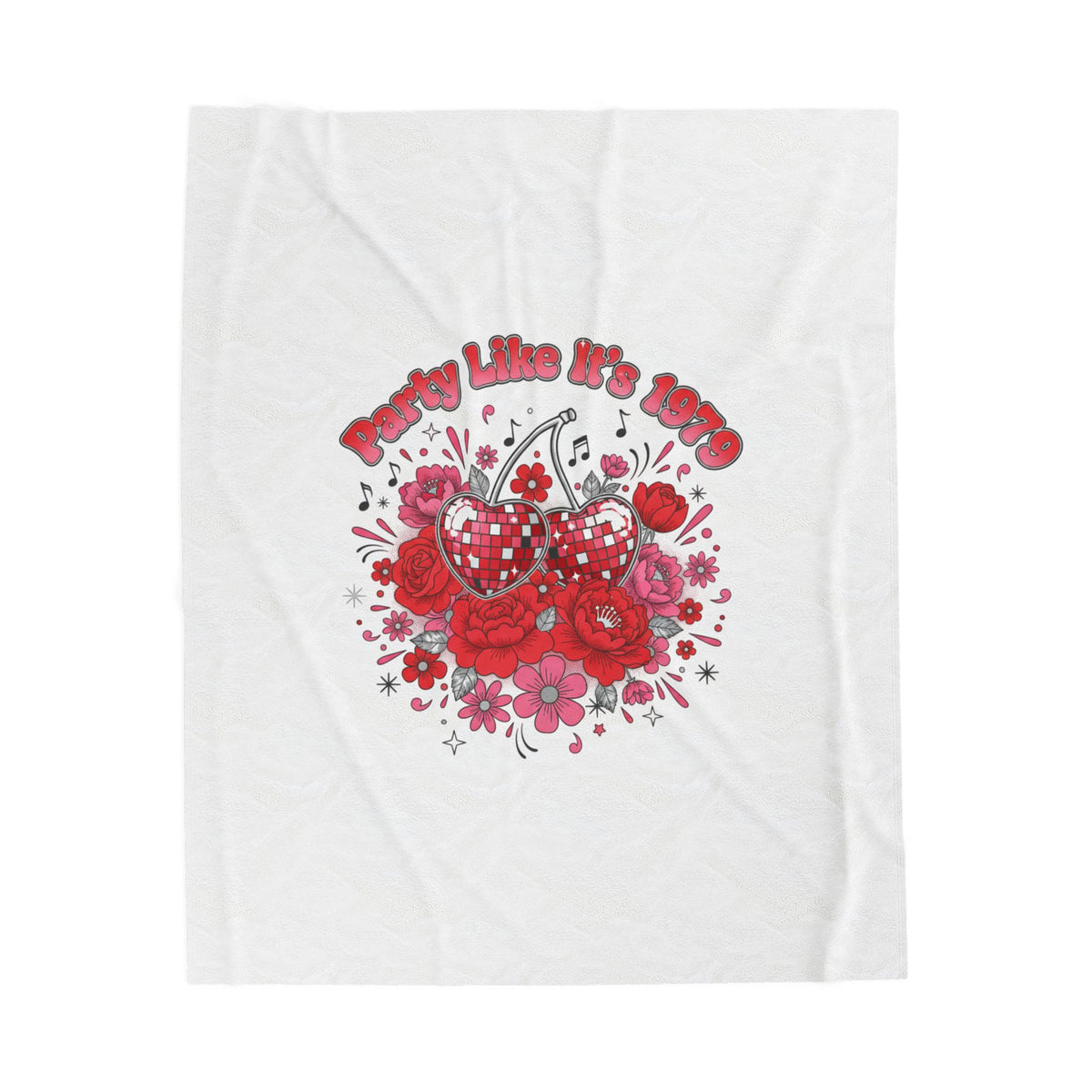 Disco Cherry Hearts Floral Velveteen Blanket | sparkly hearts, retro romance