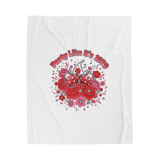 Disco Cherry Hearts Floral Velveteen Blanket | sparkly hearts, retro romance
