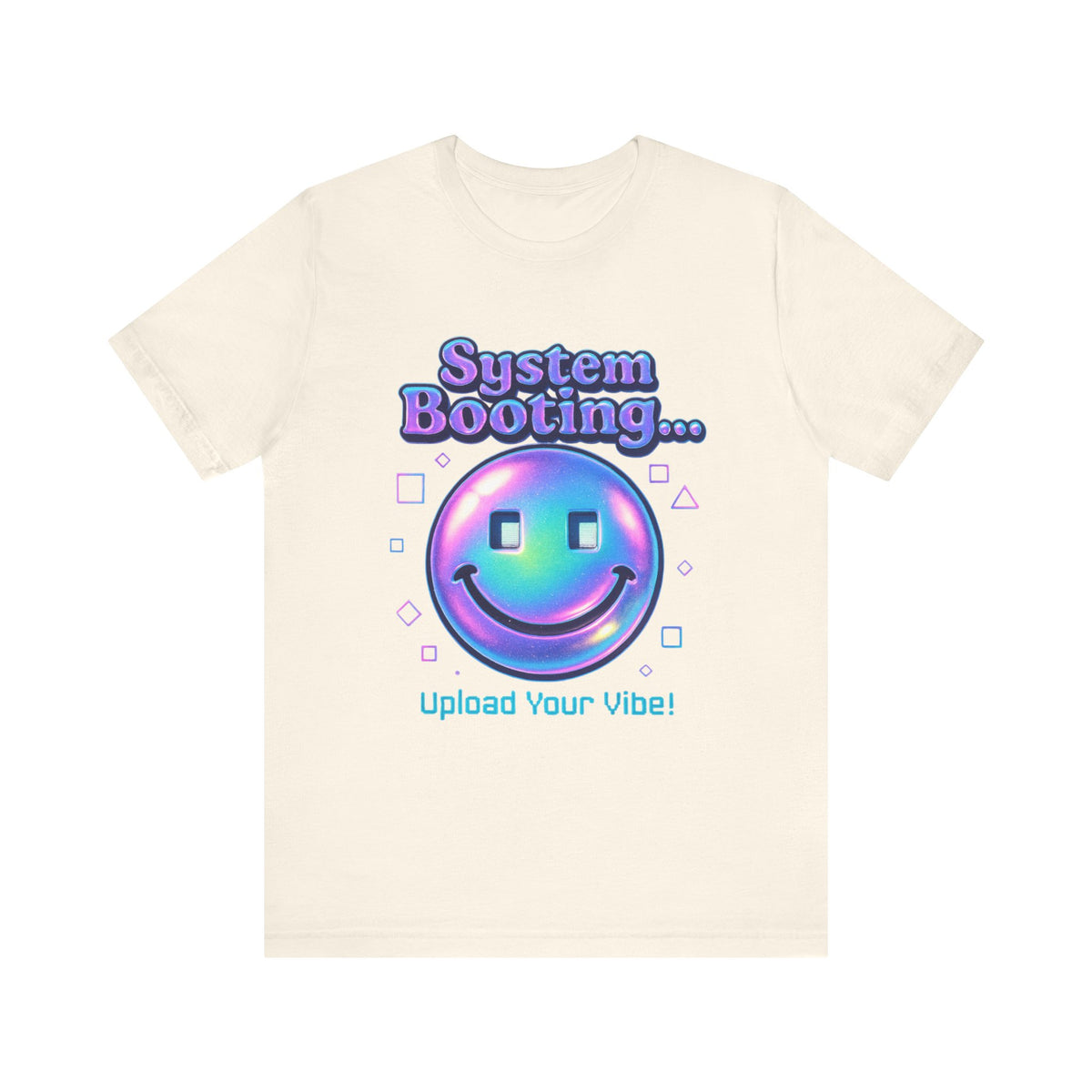 System Booting Smiley Tee — “Upload Your Vibe!” Retro Cybercore Graphic T-Shirt