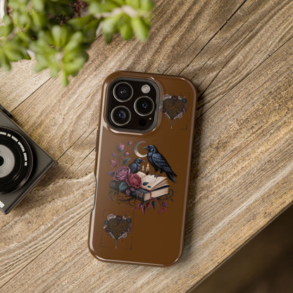 Raven & Roses Phone Case — Impact-Resistant Protective Case with Moon, Books & Floral Gothic Design