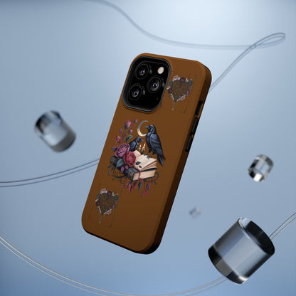 Raven & Roses Phone Case — Impact-Resistant Protective Case with Moon, Books & Floral Gothic Design