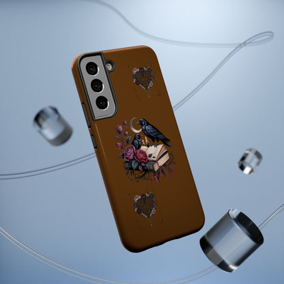 Raven & Roses Phone Case — Impact-Resistant Protective Case with Moon, Books & Floral Gothic Design