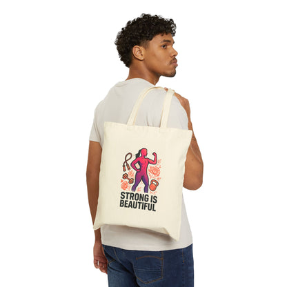 Strong Is Beautiful Canvas Tote Bag — Fitness Motivational Gym Shopper