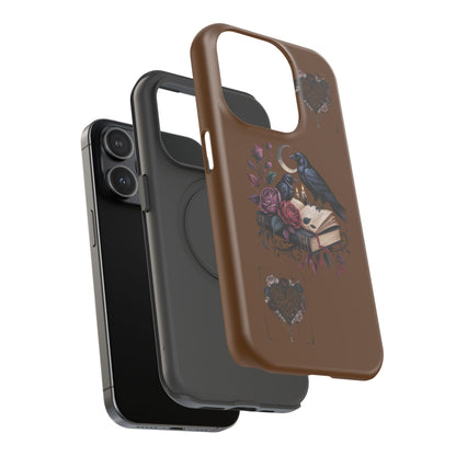 Raven & Roses Phone Case — Impact-Resistant Protective Case with Moon, Books & Floral Gothic Design