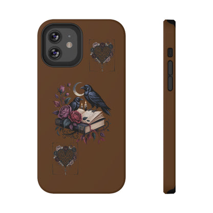 Raven & Roses Phone Case — Impact-Resistant Protective Case with Moon, Books & Floral Gothic Design