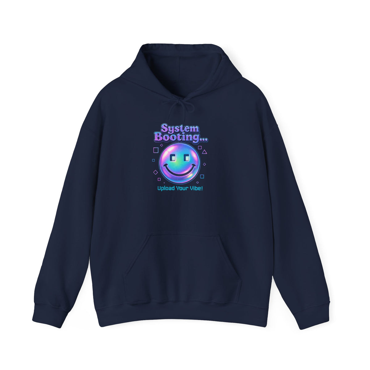 Hoodie — “System Booting” Retro Holographic Smiley Tech Hoodie