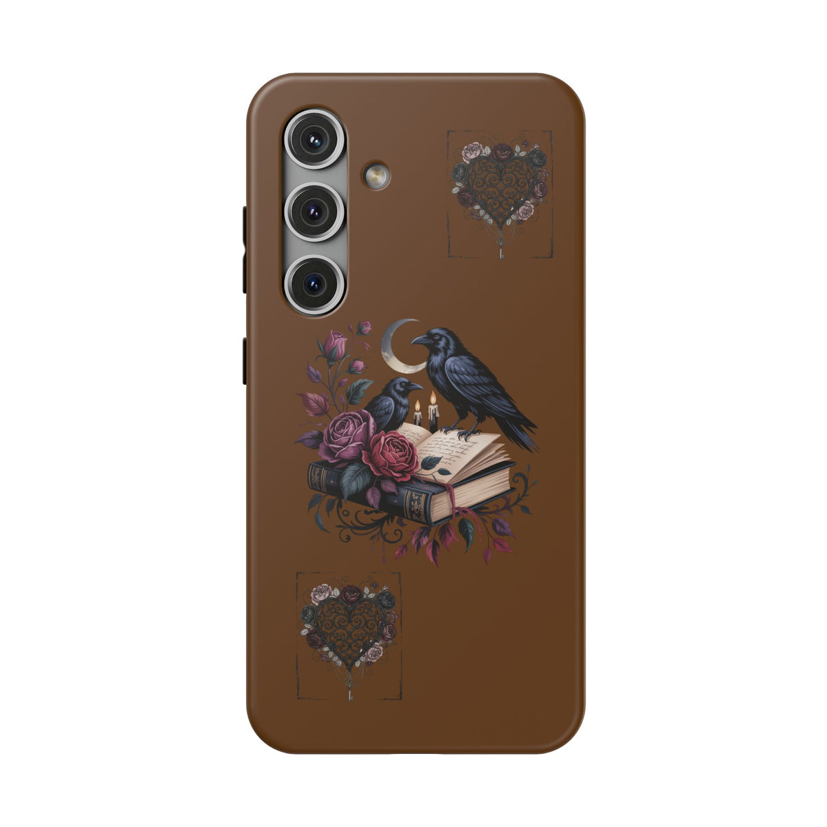 Raven & Roses Phone Case — Impact-Resistant Protective Case with Moon, Books & Floral Gothic Design