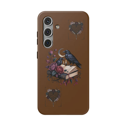 Raven & Roses Phone Case — Impact-Resistant Protective Case with Moon, Books & Floral Gothic Design