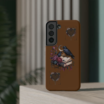 Raven & Roses Phone Case — Impact-Resistant Protective Case with Moon, Books & Floral Gothic Design