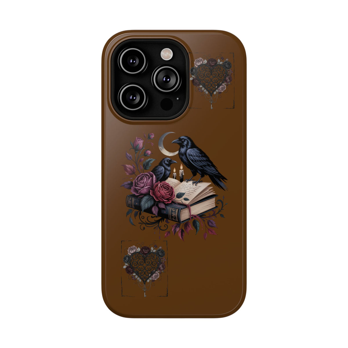 Raven & Roses Phone Case — Impact-Resistant Protective Case with Moon, Books & Floral Gothic Design