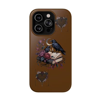 Raven & Roses Phone Case — Impact-Resistant Protective Case with Moon, Books & Floral Gothic Design