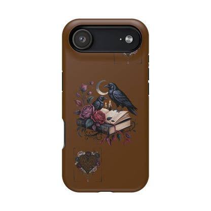 Raven & Roses Phone Case — Impact-Resistant Protective Case with Moon, Books & Floral Gothic Design