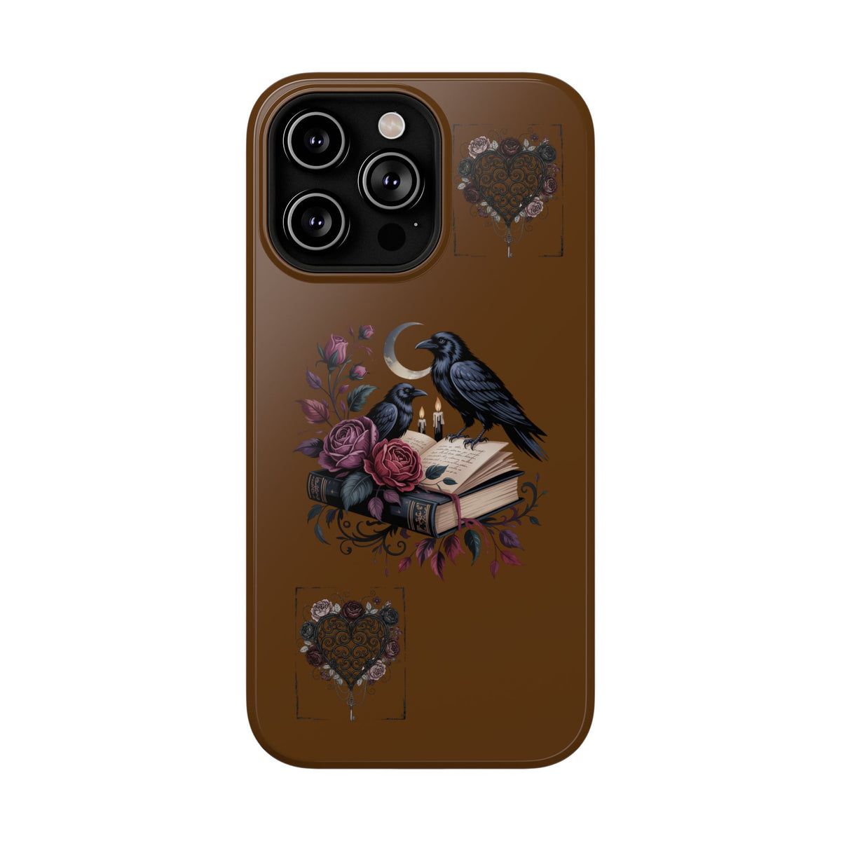 Raven & Roses Phone Case — Impact-Resistant Protective Case with Moon, Books & Floral Gothic Design