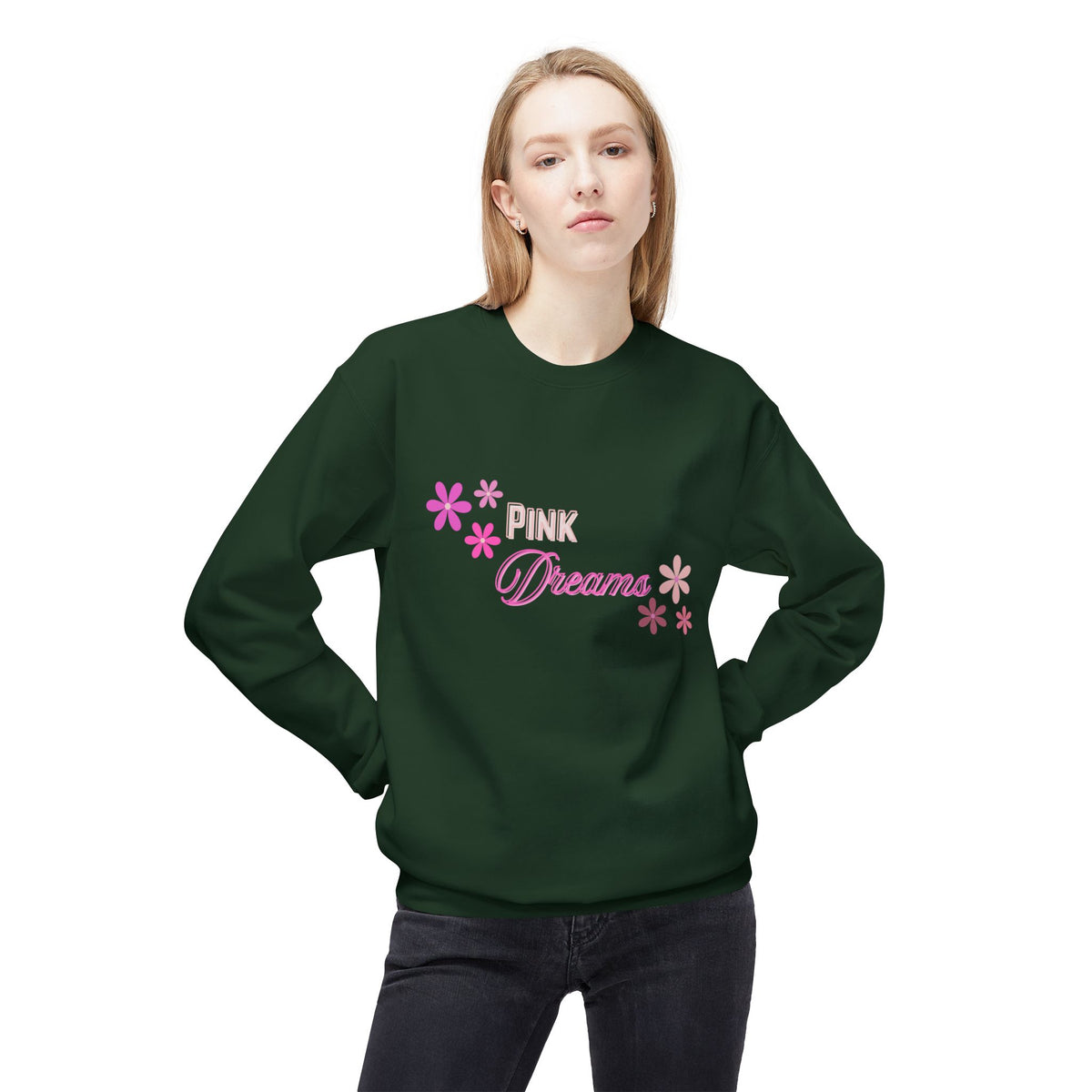 Pink Dreams Crewneck Sweatshirt — Floral Retro Graphic