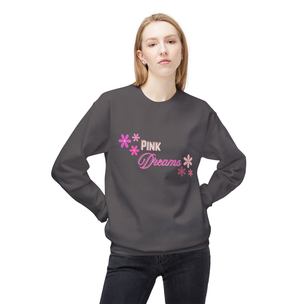 Pink Dreams Crewneck Sweatshirt — Floral Retro Graphic
