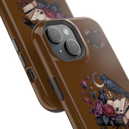 Raven & Roses Phone Case — Impact-Resistant Protective Case with Moon, Books & Floral Gothic Design