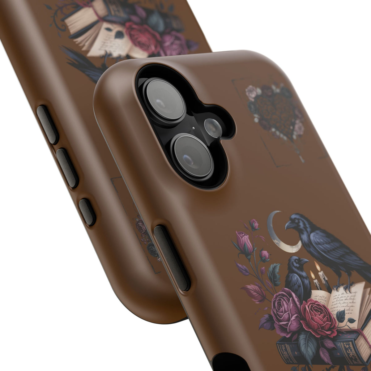 Raven & Roses Phone Case — Impact-Resistant Protective Case with Moon, Books & Floral Gothic Design