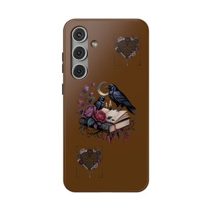 Raven & Roses Phone Case — Impact-Resistant Protective Case with Moon, Books & Floral Gothic Design