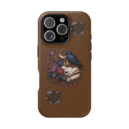 Raven & Roses Phone Case — Impact-Resistant Protective Case with Moon, Books & Floral Gothic Design