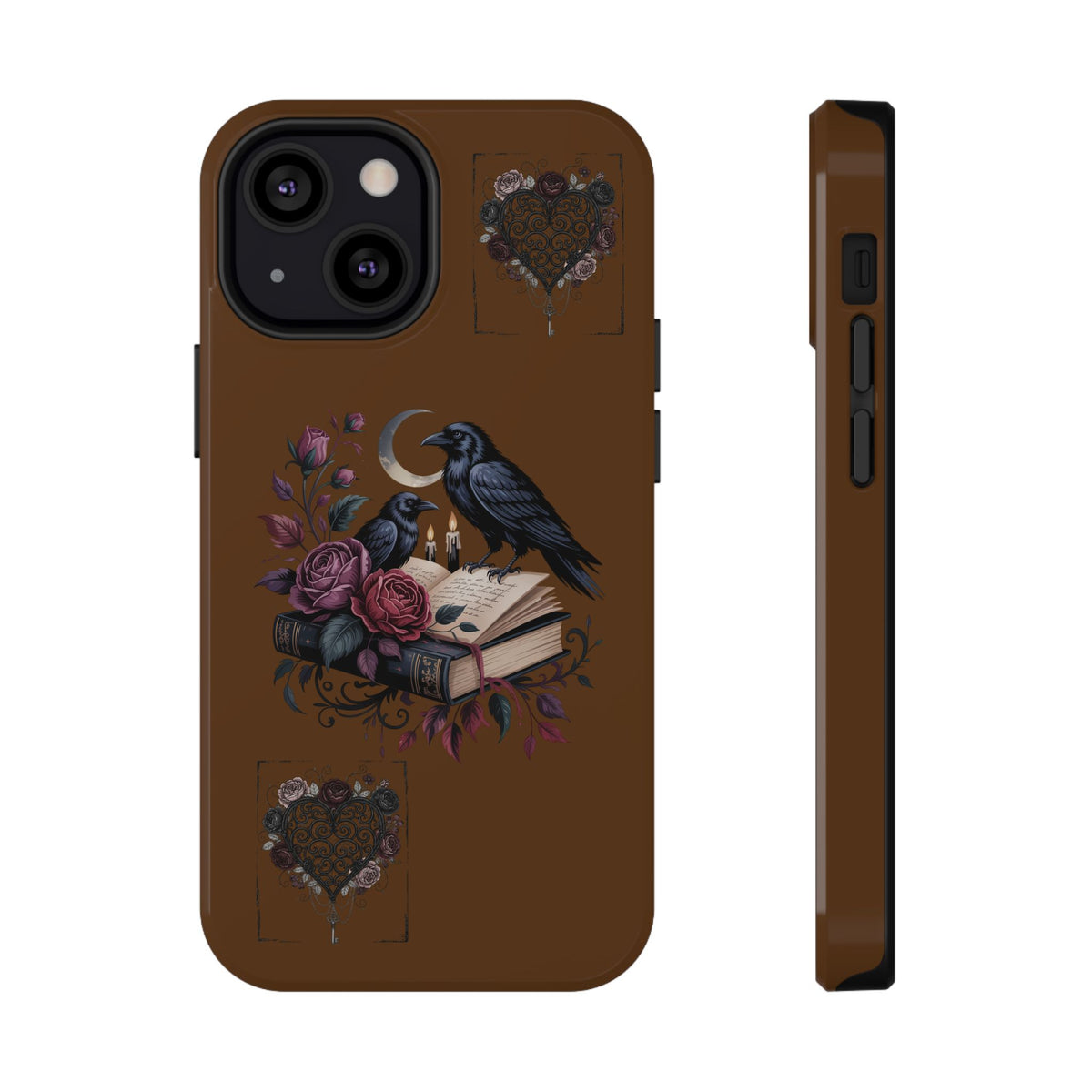 Raven & Roses Phone Case — Impact-Resistant Protective Case with Moon, Books & Floral Gothic Design