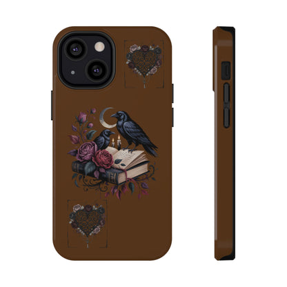 Raven & Roses Phone Case — Impact-Resistant Protective Case with Moon, Books & Floral Gothic Design