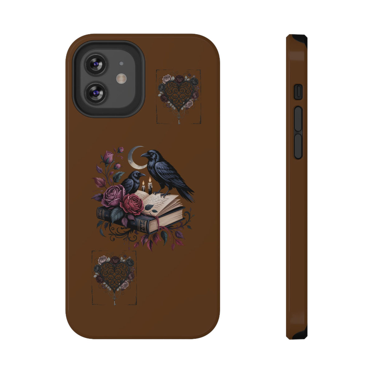 Raven & Roses Phone Case — Impact-Resistant Protective Case with Moon, Books & Floral Gothic Design