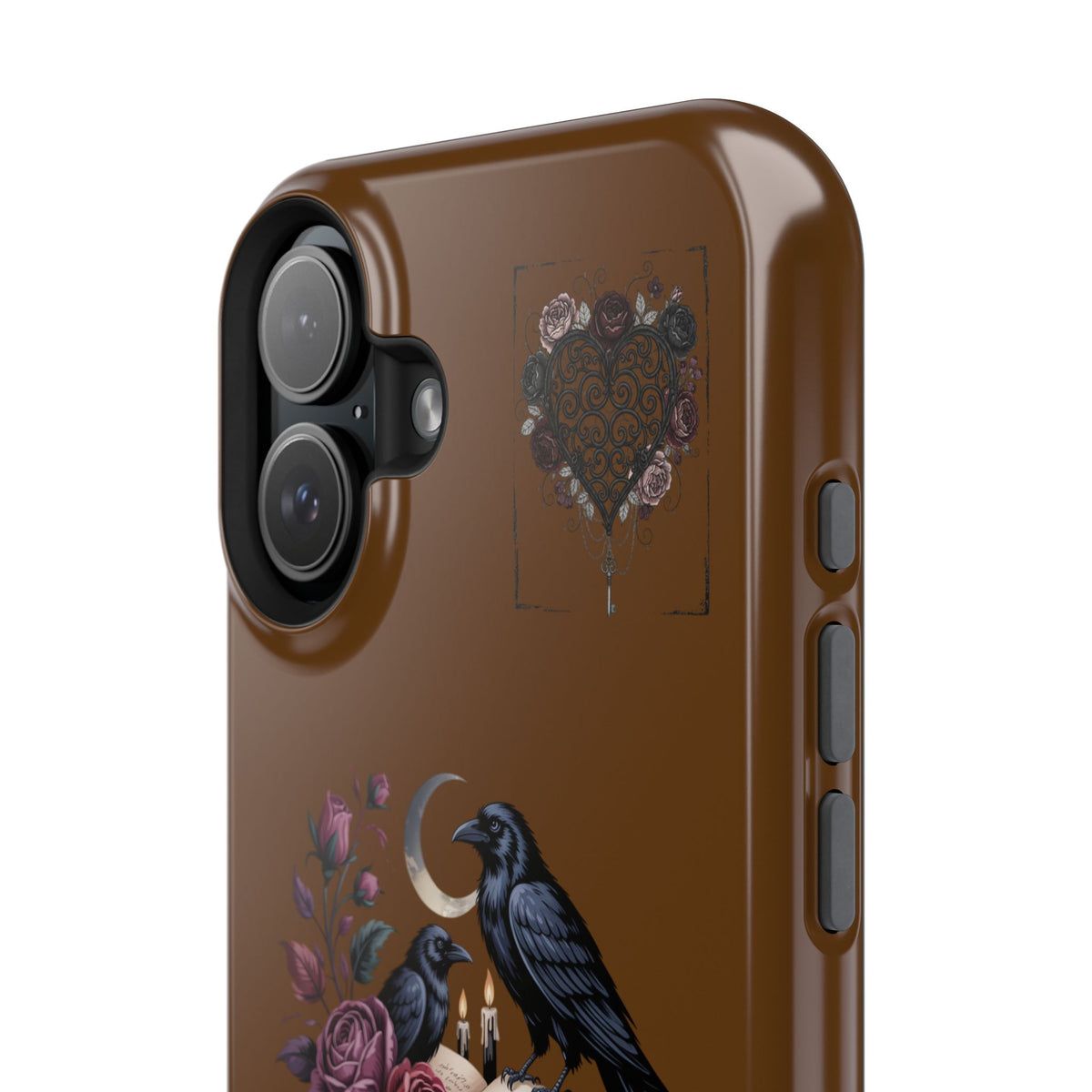 Raven & Roses Phone Case — Impact-Resistant Protective Case with Moon, Books & Floral Gothic Design