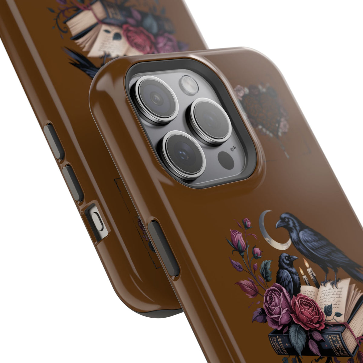 Raven & Roses Phone Case — Impact-Resistant Protective Case with Moon, Books & Floral Gothic Design