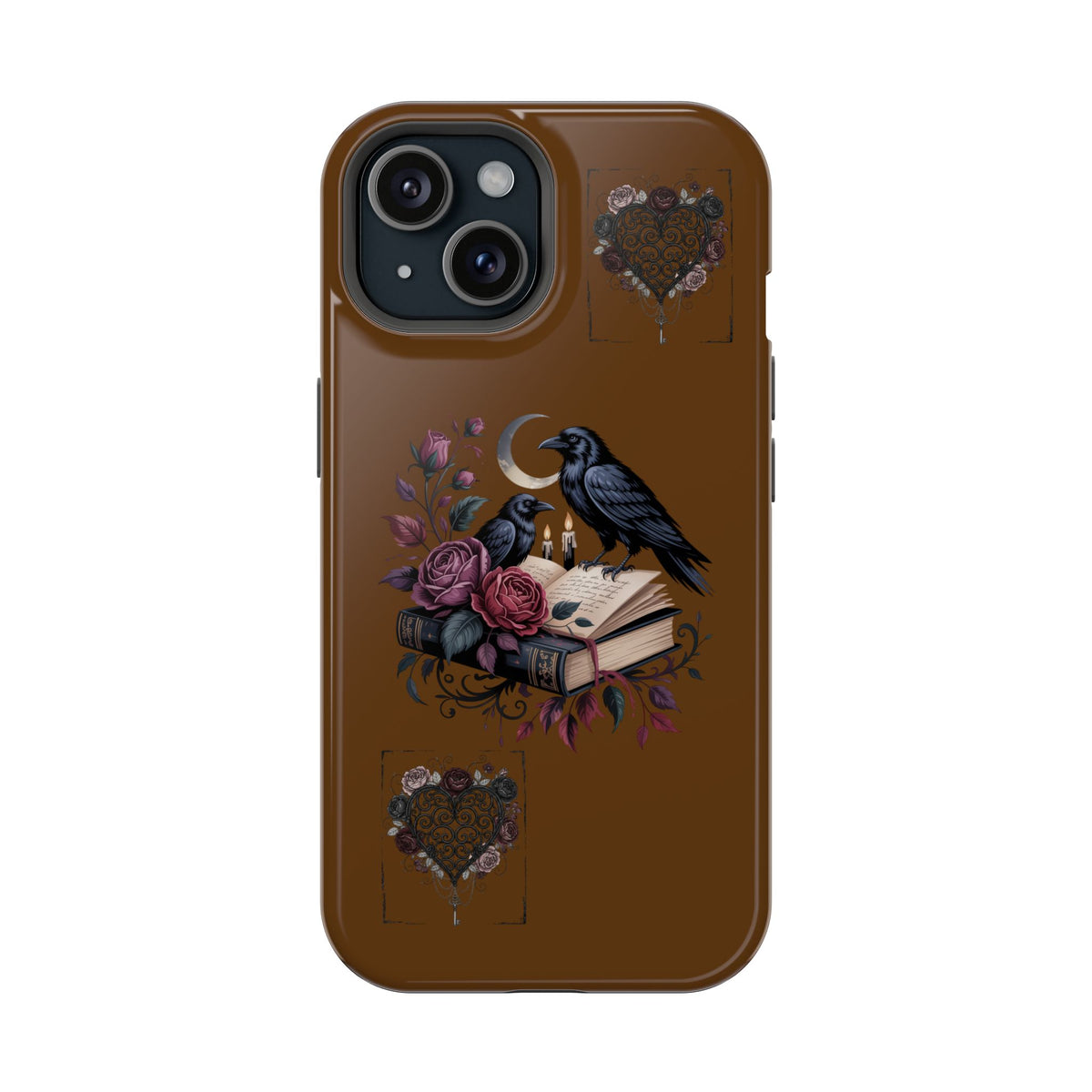 Raven & Roses Phone Case — Impact-Resistant Protective Case with Moon, Books & Floral Gothic Design