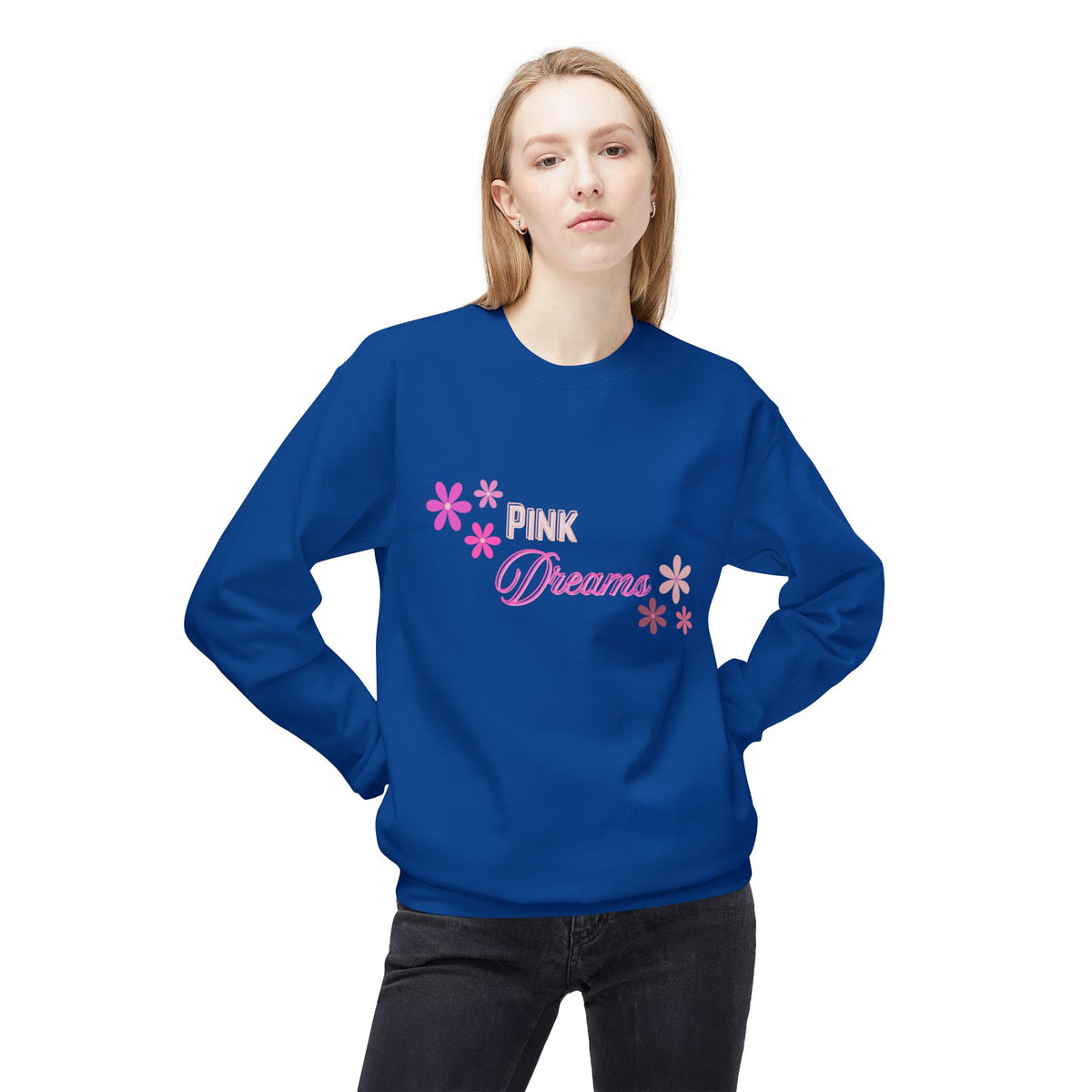Pink Dreams Crewneck Sweatshirt — Floral Retro Graphic
