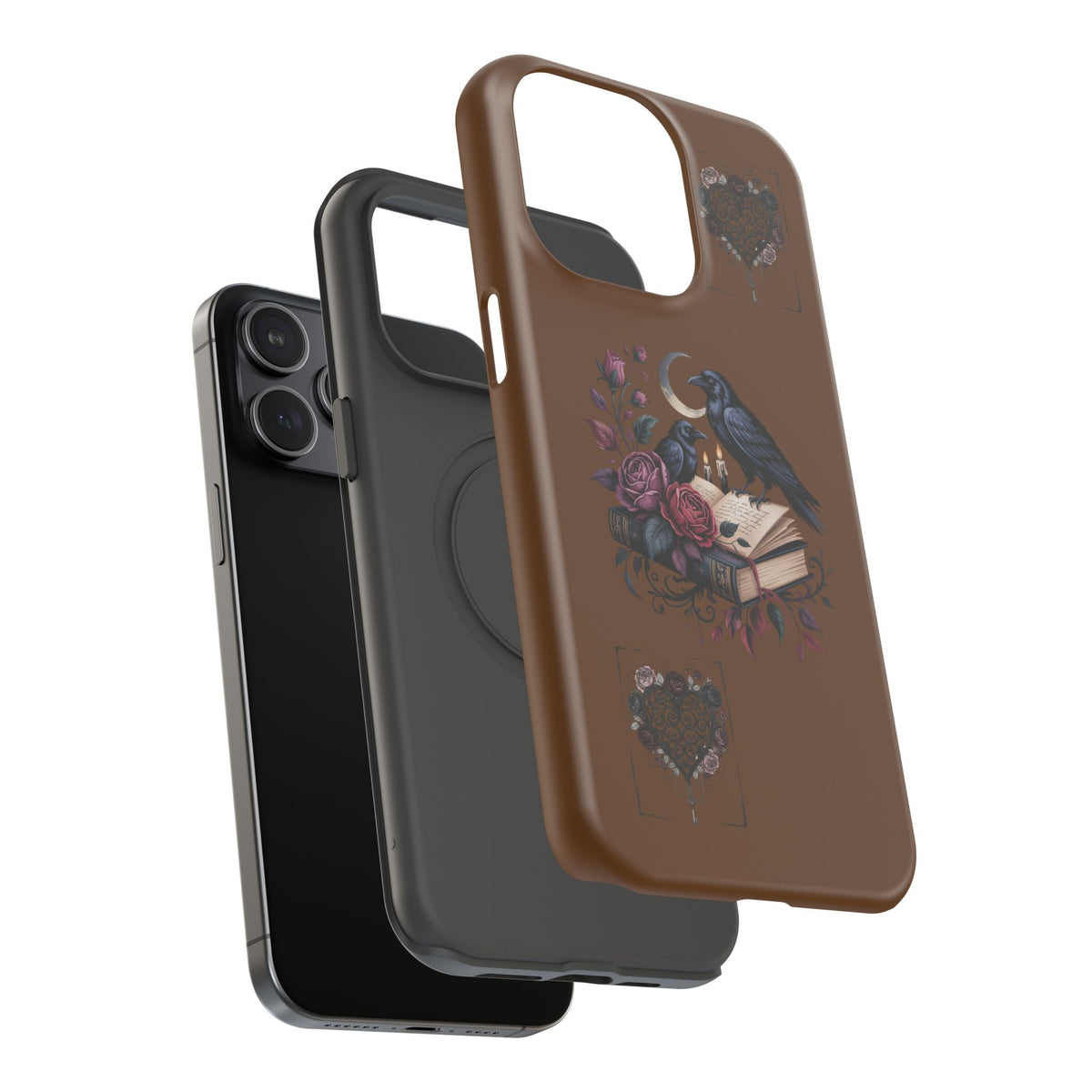 Raven & Roses Phone Case — Impact-Resistant Protective Case with Moon, Books & Floral Gothic Design