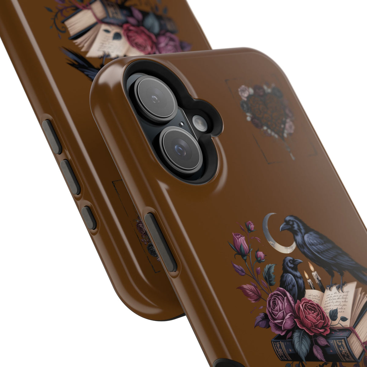 Raven & Roses Phone Case — Impact-Resistant Protective Case with Moon, Books & Floral Gothic Design
