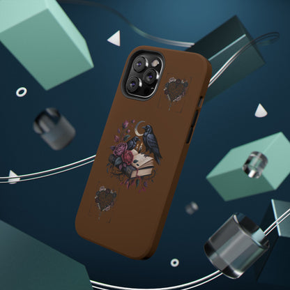 Raven & Roses Phone Case — Impact-Resistant Protective Case with Moon, Books & Floral Gothic Design