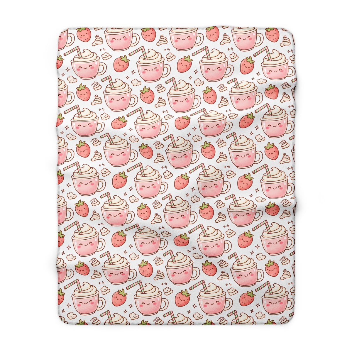 Strawberry Hot Cocoa Sherpa Blanket — Cute Cozy Fleece Throw