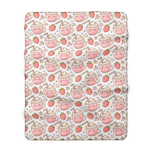 Strawberry Hot Cocoa Sherpa Blanket — Cute Cozy Fleece Throw